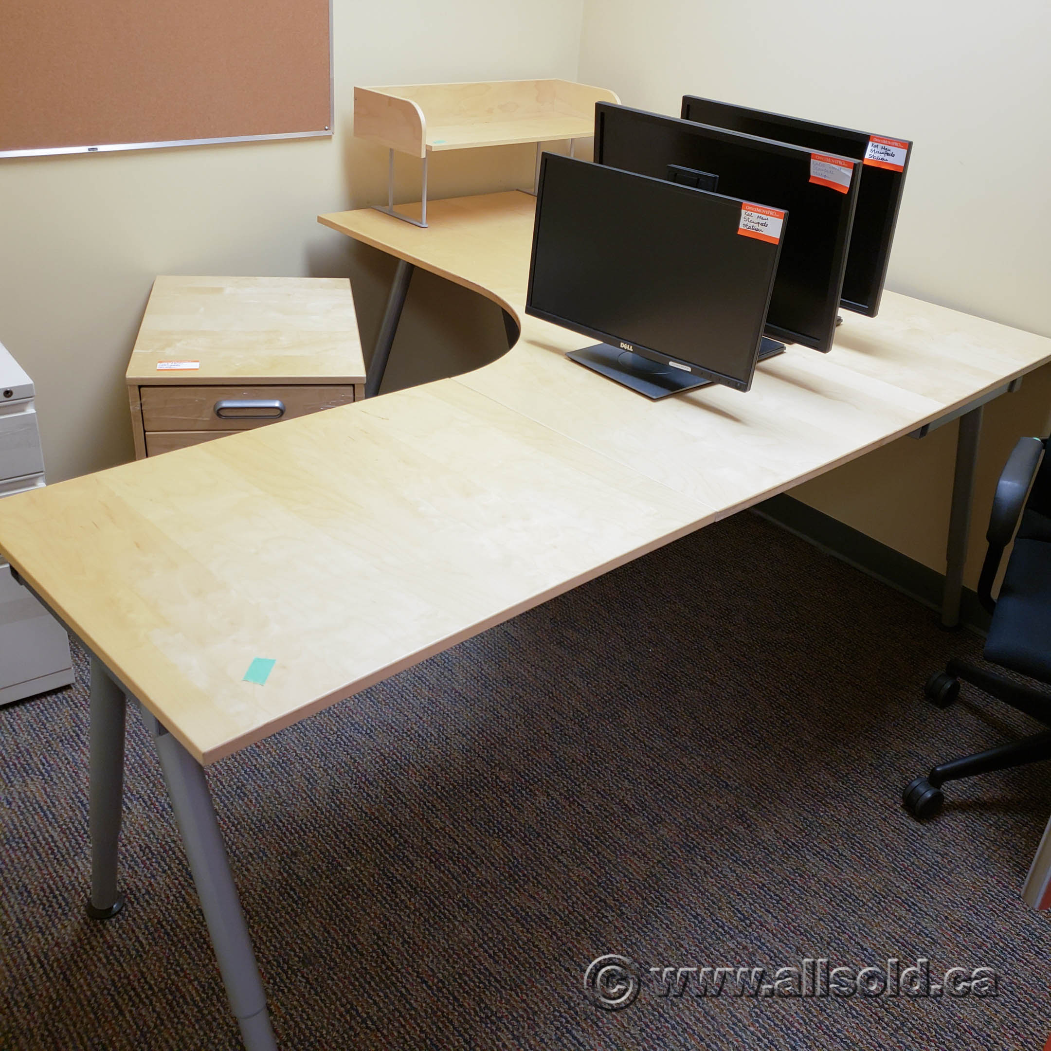 Blonde IKEA Galant Modular L Suite Desk w/ A Frame Legs Allsold.ca